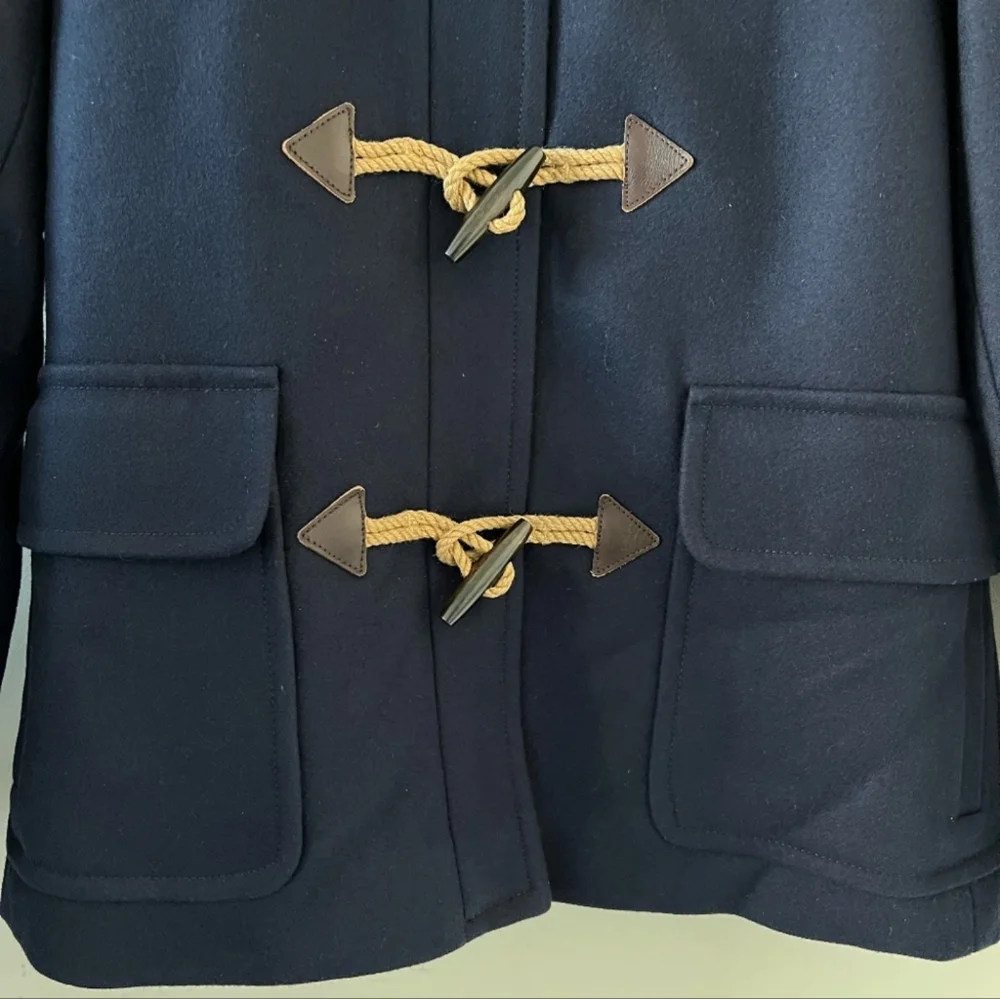 J. Crew Melton Wool Navy Blue Pea Coat With Toogle Front And Hood Size 00 - Picture 3 of 11